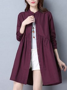 Berrylook Round Neck Long Sleeve Solid Color Trench Coat sale, online,