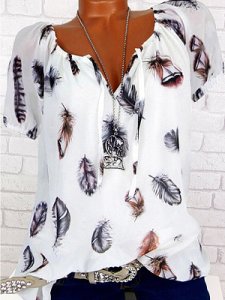Berrylook Round Neck Loose Fitting Feather Blouses online sale, shoppers stop, tunic tops for women, summer tops
