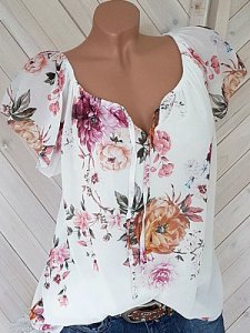 Berrylook Round Neck Loose Fitting Printed Blouses online stores, shoping, off the shoulder tops, shirts for women