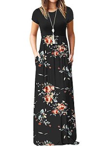 Berrylook Round Neck Patch Pocket Floral Printed Maxi Dress clothing stores, online stores, Fitted Maxi Dresses, black maxi dress, long formal dresses