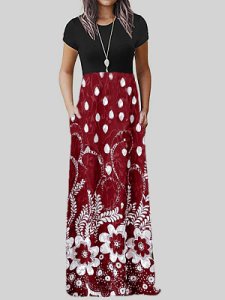 Berrylook Round Neck Patch Pocket Floral Printed Maxi Dress online, online stores, casual maxi dresses, sequin dress