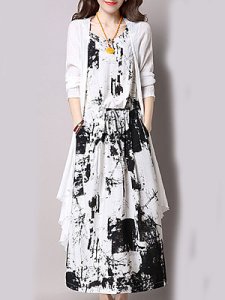 Berrylook Round Neck Patch Pocket Print Two-Piece Maxi Dress online, online stores, Fitted Maxi Dresses, a line dress, floral dresses