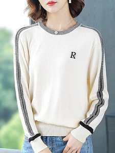 Berrylook Round Neck Patchwork Casual Striped Long Sleeve Knit Pullover shop, shoppers stop, cardigan sweaters for women, long cardigan sweater