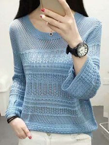 Berrylook Round Neck Patchwork Elegant Plain Long Sleeve Knit Pullover online stores, shop, wool sweater, cropped sweater