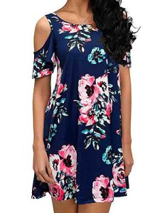 Berrylook Round Neck Patchwork Floral Printed Shift Dress online sale, shop, a line dress, sleeveless shift dress