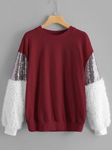 Berrylook Round Neck Patchwork Sequin Color Block Sweatshirt online shop, online shopping sites, hoodie shirt, black zip up hoodie