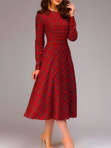 Berrylook Round Neck Plaid Skater Dress online, online shop, plaid Skater Dresses, ladies dress, fit and flare dress