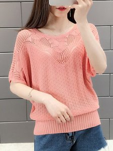 Berrylook Round Neck Plain Short Sleeve Knit Pullover clothing stores, online stores, sweater hoodie, long cardigan