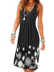 Berrylook Round Neck Print Shift Dress online sale, online, Fitted Shift Dresses, semi formal dresses, linen dress