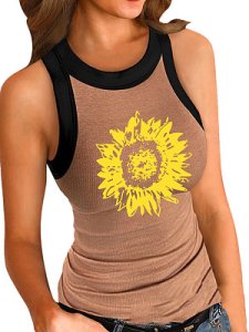 Berrylook Round Neck Print Sleeveless T-shirt stores and shops, online stores,