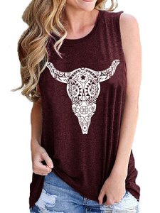 Berrylook Round Neck Print Vest Sleeveless T-shirt online stores, sale,