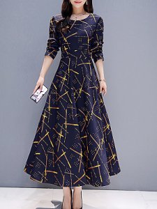 Berrylook Round Neck Printed Maxi Dress clothes shopping near me, shoppers stop, printing Maxi Dresses, maxi dresses with sleeves, vintage dresses