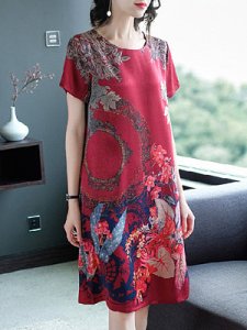 Berrylook Round Neck Printed Shift Dress online sale, fashion store, tunic dress, sheath dress