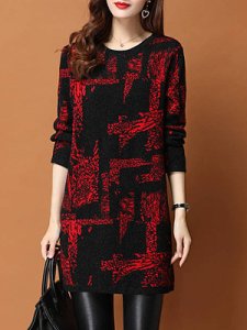 Berrylook Round Neck Printed Shift Dress online stores, clothing stores, printing Shift Dresses, white shift dress, below the knee dresses
