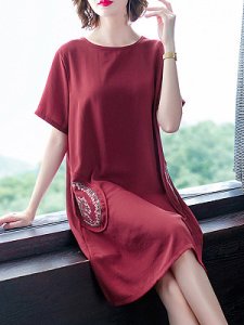 Berrylook Round Neck Printed Shift Dress shoping, clothes shopping near me, halter dress, womens linen clothing