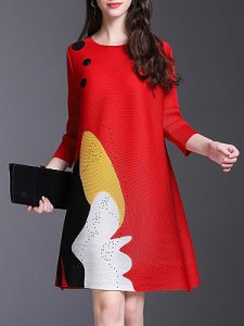 Berrylook Round Neck Printed Shift Dress stores and shops, clothes shopping near me, printing Shift Dresses, shift dress pattern, below the knee dresses