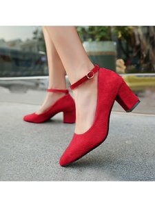 Berrylook Sexy chunky heeled pointed high heels buckle single shoes clothing stores, online,