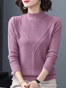 Berrylook Short High Collar Elegant Plain Long Sleeve Knit Pullover online, fashion store, v neck sweater, sweater hoodie