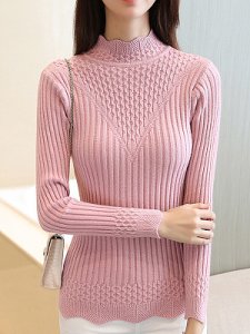 Berrylook Short High Collar Elegant Plain Long Sleeve Knit Pullover online shopping sites, shoping, Solid Pullover, cashmere sweater, wool sweater
