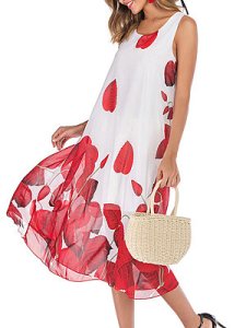 Berrylook Short-sleeved Mid-length Printed Dress online stores, shoping, womens linen dresses, flowy dresses