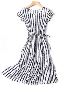 Berrylook Short-Sleeved Waist Lace Silk Dress online stores, shop, black fit and flare dress, flowy dresses