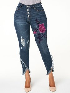 Berrylook Slim Embroidered Jeans online stores, shoping, women's leggings, capri leggings
