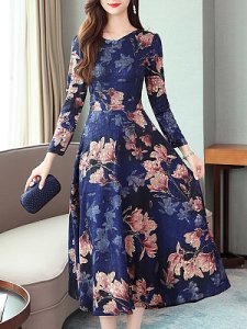 Berrylook Slim Round Neck Print Dress online stores, stores and shops, graduation dress, long red dress