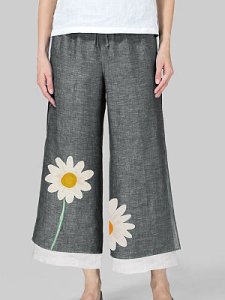 Berrylook Small Daisy Print Elastic Waist Cropped Wide Leg Pants shoppers stop, online stores,