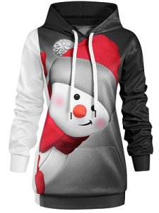 Berrylook Snowman Print Hooded Long Sleeve Pullover online shop, shop,