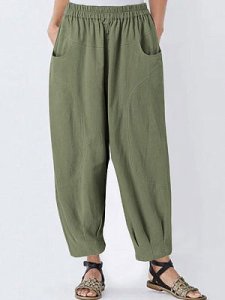 Berrylook Solid Color Casual Pocket Elastic Waist Long Pants online shop, online,
