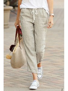 Berrylook Solid Color Drawstring Cotton And Linen Cropped Pants online shop, clothing stores,