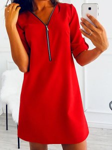 Berrylook Solid Color Zipper V-neck Dress online, fashion store, tea dress, a line dress