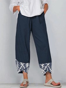 Berrylook Spring and summer new fashion printed cotton and linen casual pants shop, online shopping sites, cargo pants for women, black dress pants womens