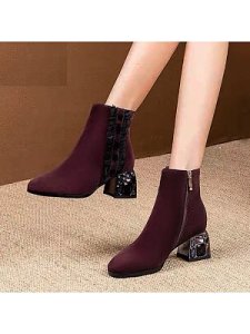 Berrylook Stylish round-toe chunky heel rhinestone ankle boots stores and shops, shoppers stop,