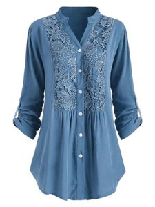 Berrylook Tachibana Patchwork Elegant Lace Plain Long Sleeve Blouse online sale, shop, womens shirts, dressy tops