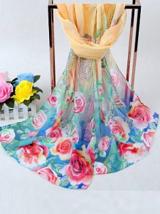 Berrylook The New Peacock Floral Printed Chiffon Scarf online shop, clothing stores, printing Scarves,