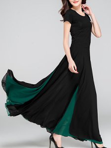 Berrylook Thin Dress With Round Neck Stitching stores and shops, online shop, long red dress, long black dress