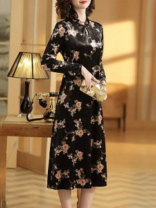 Berrylook Thin Korean Long-sleeved Loose Print Dress sale, online, sheath dress, a line dress