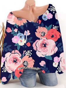 Berrylook Tie Collar Floral Print Long Sleeve Blouse online, online sale, printing Blouses, dressy tops, blouses for women