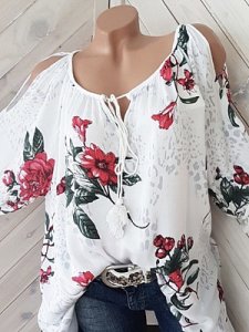 Berrylook Tie Collar Floral Print Short Sleeve Blouse shoping, shoppers stop, off the shoulder tops, white blouses for women