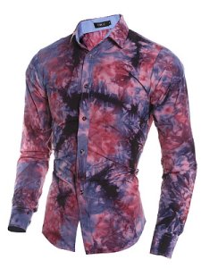 Berrylook Tie/Dye Abstract Print Long Sleeve Men Shirts shoping, clothing stores, Abstract Men Shirts,