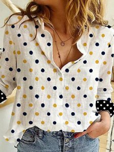 Berrylook Turn Down Collar Dot Long Sleeve Blouse sale, online shop, summer tops, peasant blouse