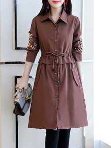 Berrylook Turn Down Collar Drawstring Embroidered Embroidery Trench Coat clothing stores, fashion store,