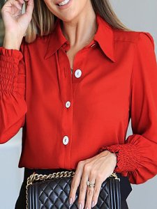 Berrylook Turn Down Collar Plain Long Sleeve Blouse clothing stores, shoppers stop, blouses for women, cute tops