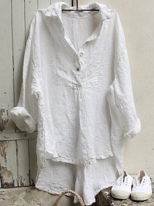 Berrylook Turn Down Collar Plain Loose Fitting Long Sleeve Blouse sale, shoping, white top, white shirt womens
