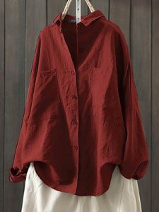Berrylook Turn Down Collar Plain Pockets Long Sleeve Blouse shoping, shoppers stop, red top, button up shirts for women