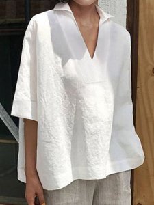 Berrylook Turn Down Collar Plain Short Sleeve Linen Blouse shoppers stop, online shop, lace top, white blouses for women
