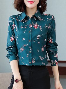 Berrylook Turn Down Collar Print Long Sleeve Blouse stores and shops, clothing stores, tops for women, red blouse