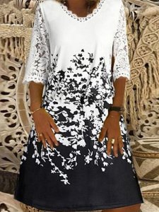 Berrylook V Neck Brief Printed Short Sleeve Dress online shop, online sale, below the knee dresses, long white dress