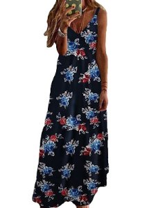 Berrylook V-Neck Decorative Buttons Floral Printed Maxi Dress online shopping sites, online, floral dresses, long formal dresses